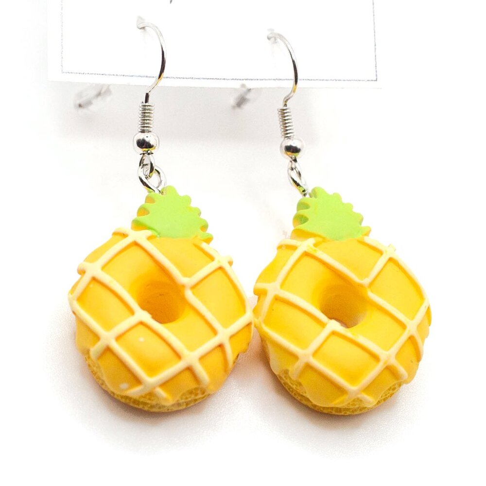 Handmade Yellow Pineapple Shaped Donut Earrings, New